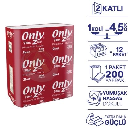 Only Plus Z Katlı Dispenser Havlu 200'lü 12 Paket resmi